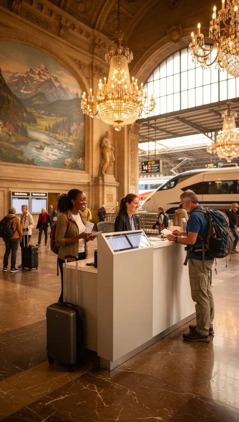 Nahaufnahme von gebündelten deutschen Zugfahrkarten auf einem hölzernen Tisch